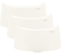 Panty SLOGGI "GO Crush Short C3P", Damen, Gr. XS, weiß (silk weiß), Single Jersey, Obermaterial: 95% Baumwolle, 5% Elasthan, körpernah, Unterhosen Panty, mit Spitzendetails (79302043-XS) silk weiß