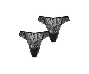 Panty URBAN CLASSICS "Urban Classics Ladies Allover Lace Tanga 2-Pack", Damen, Gr. S, schwarz (schwarz, schwarz), 90% Polyamid, 10% Elasthan, unifarben, Unterhosen Panty (45118313-S) schwarz, schwarz