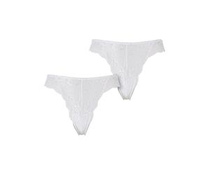Panty URBAN CLASSICS "Urban Classics Ladies Allover Lace Tanga 2-Pack", Damen, Gr. S, weiß, weiß, 90% Polyamid, 10% Elasthan, unifarben, Unterhosen Panty (79039328-S) weiß, weiß
