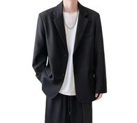 PANVER Anzug Jacke Männer Hochzeit Bankett Einfarbig Business Blazer Regular Fit Mode Casual Übergangsjacke Herren B-Black L