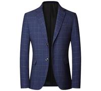 PANVER Anzug Jacke Männer Regular Fit Kariert Mode Übergangsjacke Herren Hochzeit Bankett Business Casual Blazer E-Blue XL