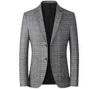 PANVER Anzug Jacke Männer Regular Fit Kariert Mode Übergangsjacke Herren Hochzeit Bankett Business Casual Blazer G-Grey 4XL