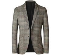 PANVER Anzug Jacke Männer Regular Fit Kariert Mode Übergangsjacke Herren Hochzeit Bankett Business Casual Blazer F-Coffee 3XL
