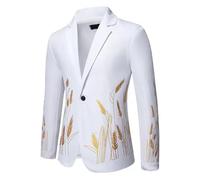 PANVER Anzug Jacke Männer Regular Fit Kariert Mode Übergangsjacke Herren Hochzeit Bankett Business Casual Blazer I-White XXL