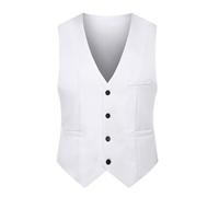 PANVER Anzug Weste Herren Regular Fit Business Casual Übergangsjacke Hochzeit Bankett Klassisch Ärmellos Jacke G-White L