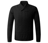 PANVER Knit Sweater Herren Atmungsaktiv Weich Komfortabel Langarm Pullover Klassisch Casual Einfarbig Strickwaren C-Black L