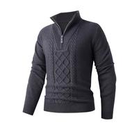 PANVER Knit Sweater Herren Atmungsaktiv Weich Komfortabel Langarm Pullover Temperament Casual Einfarbig Strickwaren B-Dark Grey XL