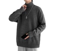 PANVER Knit Sweater Herren Atmungsaktiv Weich Komfortabel Langarm Pullover Temperament Casual Einfarbig Strickwaren I-Grey XL