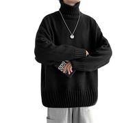 PANVER Knit Sweater Herren Atmungsaktiv Weich Komfortabel Langarm Pullover Temperament Casual Einfarbig Strickwaren H-Black M