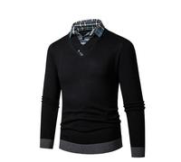 PANVER Knit Sweater Herren Atmungsaktiv Weich Komfortabel Langarm Pullover Temperament Casual Mode Strickwaren I-Black XL
