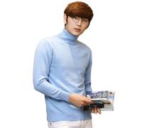 PANVER Knit Sweater Herren Atmungsaktiv Weich Komfortabel Strickwaren Temperament Casual Einfarbig Langarm Pullover K-Light Blue XL