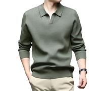 PANVER Knit Sweater Herren Casual Revers Einfarbig Langarm Pullover Klassisch Komfortabel Warm Strickwaren A-Green 3XL