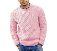 PANVER Knit Sweater Herren Casual Rundhals Einfarbig Langarm Pullover Temperament Mode Warm Strickwaren H-Pink XL