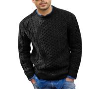 PANVER Knit Sweater Herren Casual Rundhals Einfarbig Langarm Pullover Temperament Mode Warm Strickwaren G-Black XL