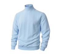 PANVER Knit Sweater Herren Casual Stehkragen Einfarbig Langarm Pullover Klassisch Komfortabel Warm Strickwaren F-Light Blue XL