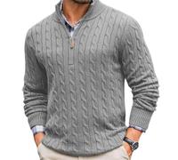PANVER Knit Sweater Herren Klassisch Komfortabel Warm Strickwaren Casual Revers Einfarbig Langarm Pullover D-Grey XXL