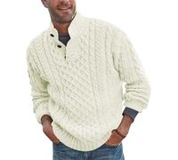 PANVER Knit Sweater Herren Klassisch Komfortabel Warm Strickwaren Casual Revers Einfarbig Langarm Pullover L-White XL
