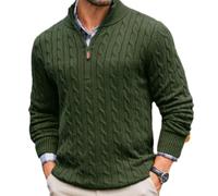 PANVER Knit Sweater Herren Klassisch Komfortabel Warm Strickwaren Casual Revers Einfarbig Langarm Pullover G-Dark Green XL