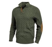 PANVER Knit Sweater Herren Klassisch Komfortabel Warm Strickwaren Casual Revers Einfarbig Langarm Pullover Q-Army Green XL