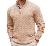 PANVER Knit Sweater Herren Klassisch Komfortabel Warm Strickwaren Casual Revers Einfarbig Langarm Pullover H-Khaki XXL