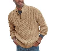 PANVER Knit Sweater Herren Klassisch Komfortabel Warm Strickwaren Casual Revers Einfarbig Langarm Pullover M-Khaki XXL