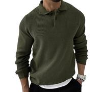 PANVER Knit Sweater Herren Klassisch Komfortabel Warm Strickwaren Casual Revers Einfarbig Langarm Pullover V-Army Green XXL