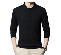 PANVER Knit Sweater Herren Temperament Casual Einfarbig Strickwaren Atmungsaktiv Weich Komfortabel Revers Langarm Pullover F-Black L