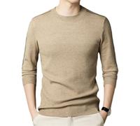 PANVER Knit Sweater Herren Temperament Casual Warm Strickwaren Atmungsaktiv Weich Komfortabel Langarm Pullover A-Khaki 4XL
