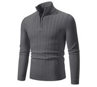 PANVER Langarm Sweater Herren Casual Halber Reißverschluss Stehkragen Strickwaren Klassisch Atmungsaktiv Warm Einfarbig Basic Pullover Z1-Dark Grey XXL