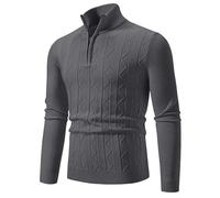 PANVER Langarm Sweater Herren Casual Halber Reißverschluss Stehkragen Strickwaren Klassisch Atmungsaktiv Warm Einfarbig Basic Pullover C-Dark Grey XXL