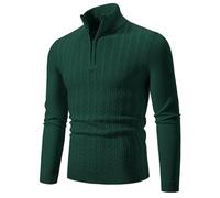 PANVER Langarm Sweater Herren Casual Halber Reißverschluss Stehkragen Strickwaren Klassisch Atmungsaktiv Warm Einfarbig Basic Pullover Z3-Dark Green XXL