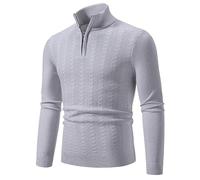 PANVER Langarm Sweater Herren Casual Halber Reißverschluss Stehkragen Strickwaren Klassisch Atmungsaktiv Warm Einfarbig Basic Pullover J-Light Grey L