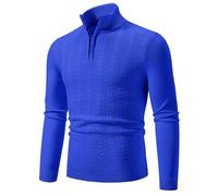 PANVER Langarm Sweater Herren Casual Halber Reißverschluss Stehkragen Strickwaren Klassisch Atmungsaktiv Warm Einfarbig Basic Pullover N-Blue L