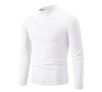 PANVER Langarm Sweater Herren Casual Stehkragen Einfarbig Strickwaren Klassisch Atmungsaktiv Warm Basic Pullover B-White XXL
