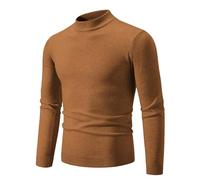 PANVER Langarm Sweater Herren Casual Stehkragen Einfarbig Strickwaren Klassisch Atmungsaktiv Warm Basic Pullover N-Caramel XL