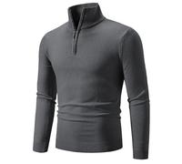 PANVER Langarm Sweater Herren Casual Stehkragen Weich Komfortabel Strickwaren Klassisch Atmungsaktiv Warm Basic Pullover D-Dark Grey XL