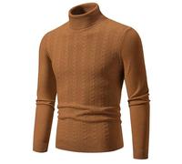 PANVER Langarm Sweater Herren Casual Weich Komfortabel Einfarbig Strickwaren Klassisch Atmungsaktiv Warm Basic Pullover Z-Caramel L