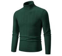 PANVER Langarm Sweater Herren Casual Weich Komfortabel Einfarbig Strickwaren Klassisch Atmungsaktiv Warm Basic Pullover W-Dark Green 3XL