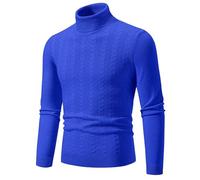 PANVER Langarm Sweater Herren Casual Weich Komfortabel Einfarbig Strickwaren Klassisch Atmungsaktiv Warm Basic Pullover X-Blue L