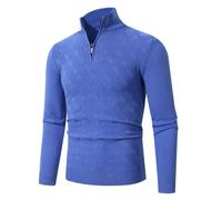 PANVER Langarm Sweater Herren Klassisch Atmungsaktiv Warm Basic Pullover Casual Halber Reißverschluss Stehkragen Einfarbig Strickwaren F-Royal Blue XXL