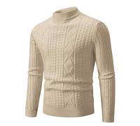 PANVER Langarm Sweater Herren Klassisch Atmungsaktiv Warm Basic Pullover Casual Mode Einfarbig Strickwaren D-Khaki 3XL