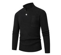 PANVER Langarm Sweater Herren Klassisch Atmungsaktiv Warm Basic Pullover Regular Fit Casual Stehkragen Einfarbig Strickwaren B-Black XL