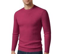 PANVER Langarm Sweater Herren Regular Fit Casual Einfarbig Strickwaren Klassisch Atmungsaktiv Warm Basic Pullover G-Wine Red XL