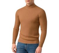 PANVER Langarm Sweater Herren Regular Fit Casual Einfarbig Strickwaren Klassisch Atmungsaktiv Warm Basic Pullover N-Caramel M