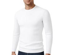 PANVER Langarm Sweater Herren Regular Fit Casual Einfarbig Strickwaren Klassisch Atmungsaktiv Warm Basic Pullover B-White XXL