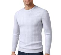 PANVER Langarm Sweater Herren Regular Fit Casual Einfarbig Strickwaren Klassisch Atmungsaktiv Warm Basic Pullover I-Light Grey M