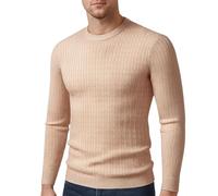PANVER Langarm Sweater Herren Regular Fit Casual Einfarbig Strickwaren Klassisch Atmungsaktiv Warm Basic Pullover D-Khaki 3XL
