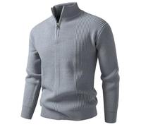 PANVER Langarm Sweater Herren Regular Fit Casual Stehkragen Einfarbig Strickwaren Klassisch Atmungsaktiv Warm Basic Pullover H-Grey XL