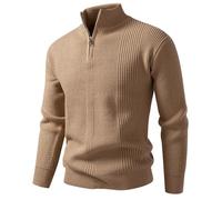 PANVER Langarm Sweater Herren Regular Fit Casual Stehkragen Einfarbig Strickwaren Klassisch Atmungsaktiv Warm Basic Pullover G-Khaki L