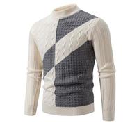 PANVER Langarm Sweater Herren Regular Fit Casual Stehkragen Strickwaren Klassisch Atmungsaktiv Warm Basic Pullover D-White 4XL